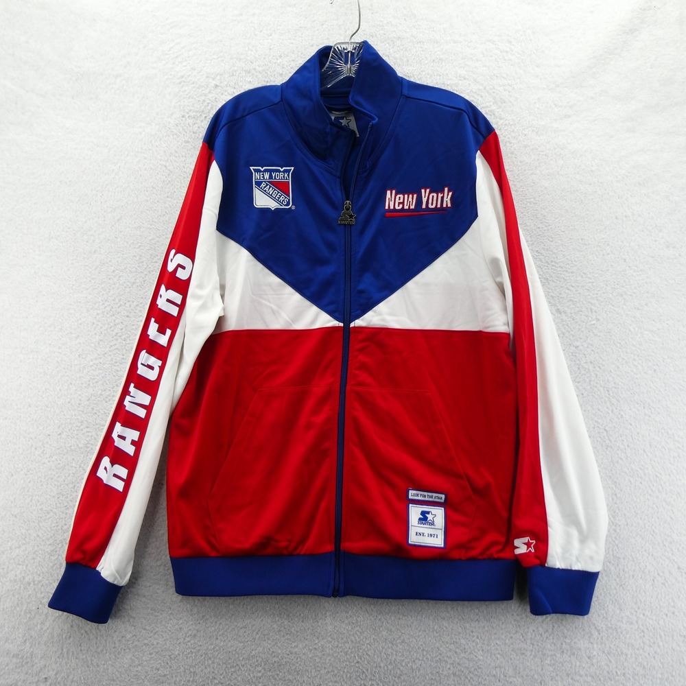 Starter Jacket Mens Large New York Rangers Blue Red Vintage Colorblock Track NHL